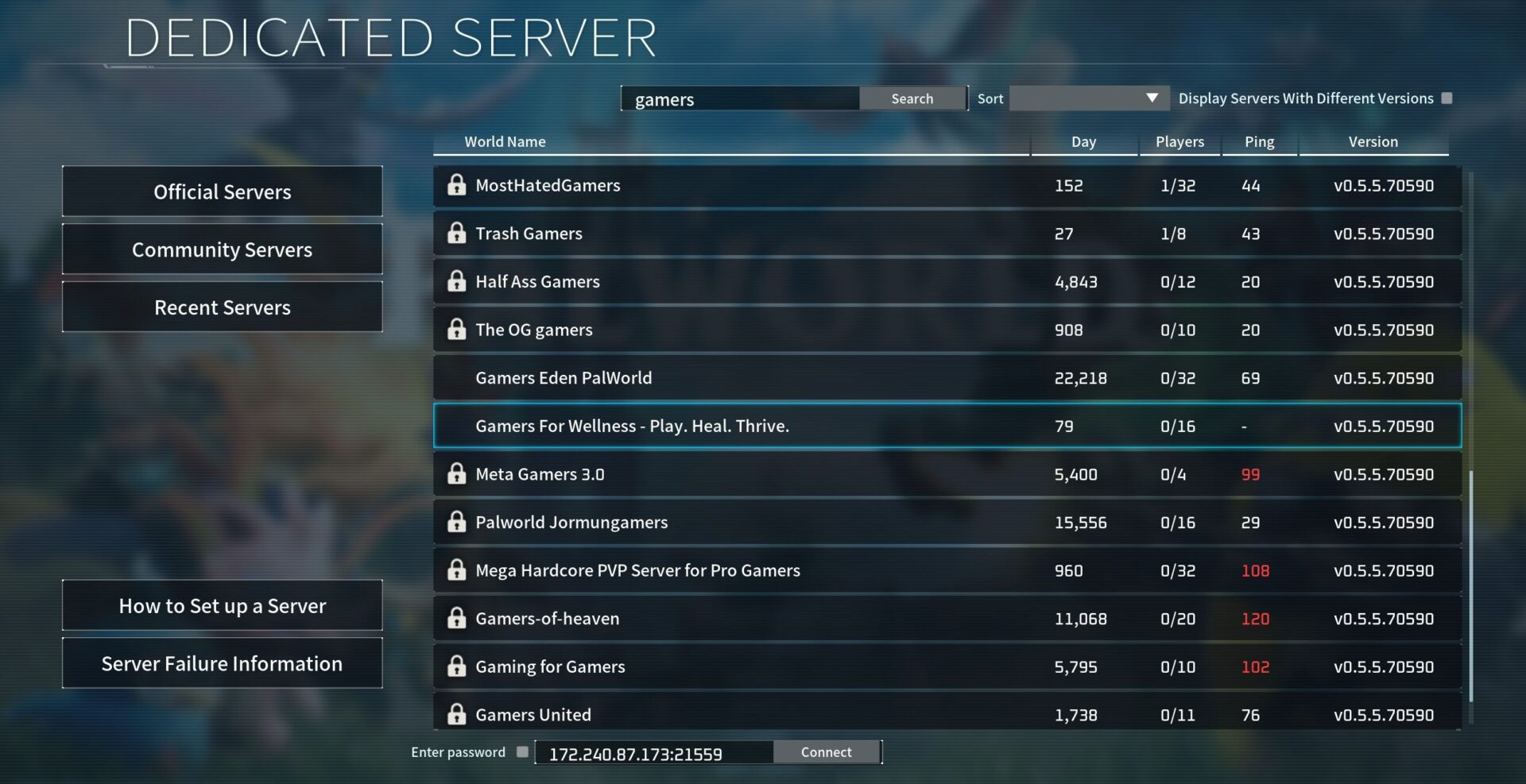 Server Listing